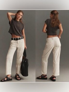 Pilcro Anthropologie Corduroy Pants Womens Ivory The Wanderer High Rise